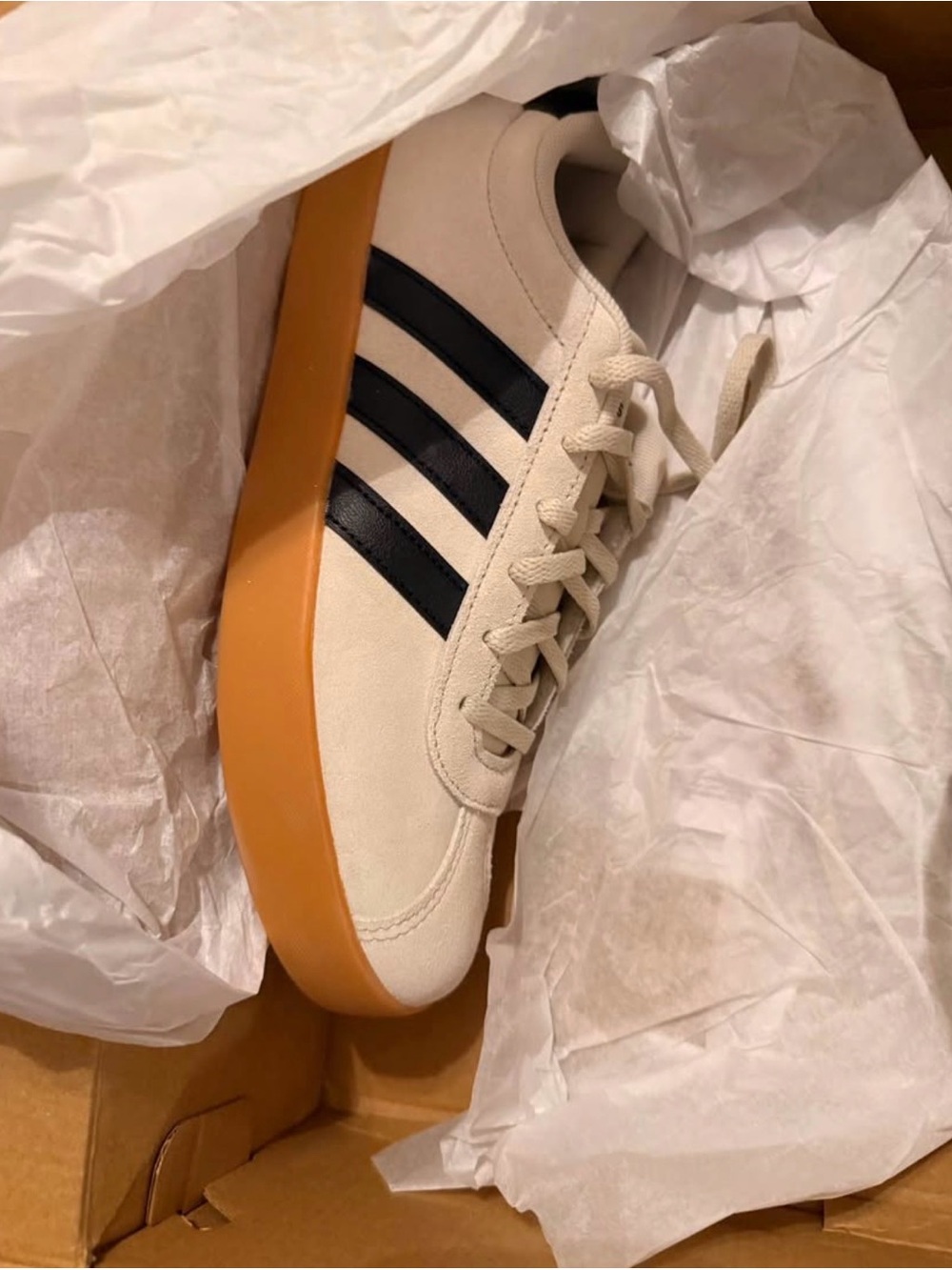 adidas Cream Sneakers with Black Stripes and Gum Sole